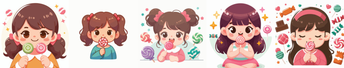 vector of a girl eating a lollipop