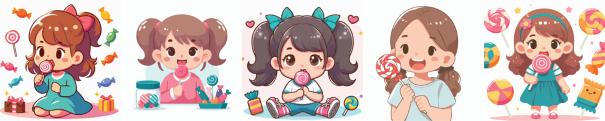 vector of a girl eating a lollipop