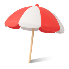 3d striped beach umbrella, isolated on white background. Beach umbrella icon in 3d vector. Vector illustration