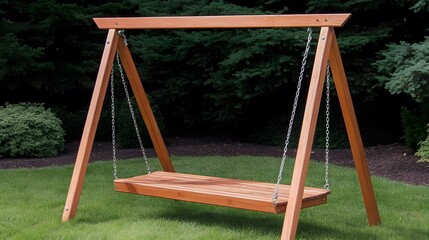 Wooden Swing Bench in Backyard Garden Setting
