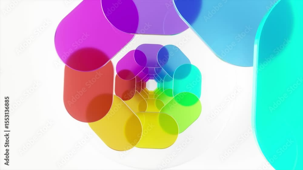 Poster transparent colorful ovals rotating dynamically, generating mesmerizing spiral pattern with vibrant 
