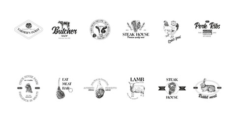 Meat store retail logo templates