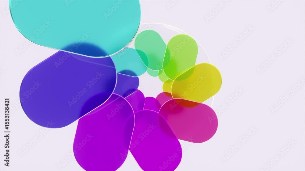 Poster transparent rounded shapes with vibrant colors gracefully rotate, creating a visually appealing abst