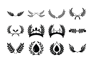 Obraz premium Set of black and white vector tattoo designs featuring floral and leaf silhouettes