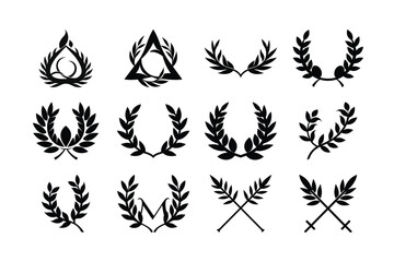 Black and white vector pattern featuring silhouettes of wheat and laurel wreath elements, ideal for floral and tribal designs