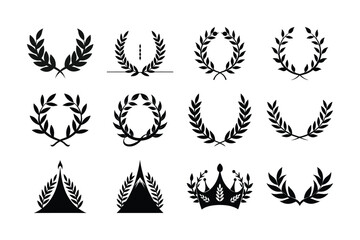 Obraz premium Black vector set of floral laurel wreath design elements with leaf, wing, and branch illustrations for tattoo or decoration