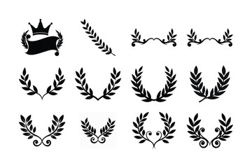 Vector floral laurel wreaths set with butterfly and bird silhouette illustrations