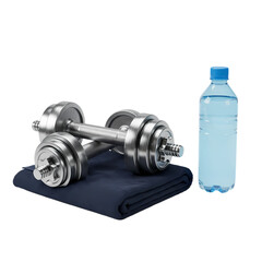Obraz premium Chrome Dumbbells, Water Bottle, and Towel: Your Home Workout Essentials