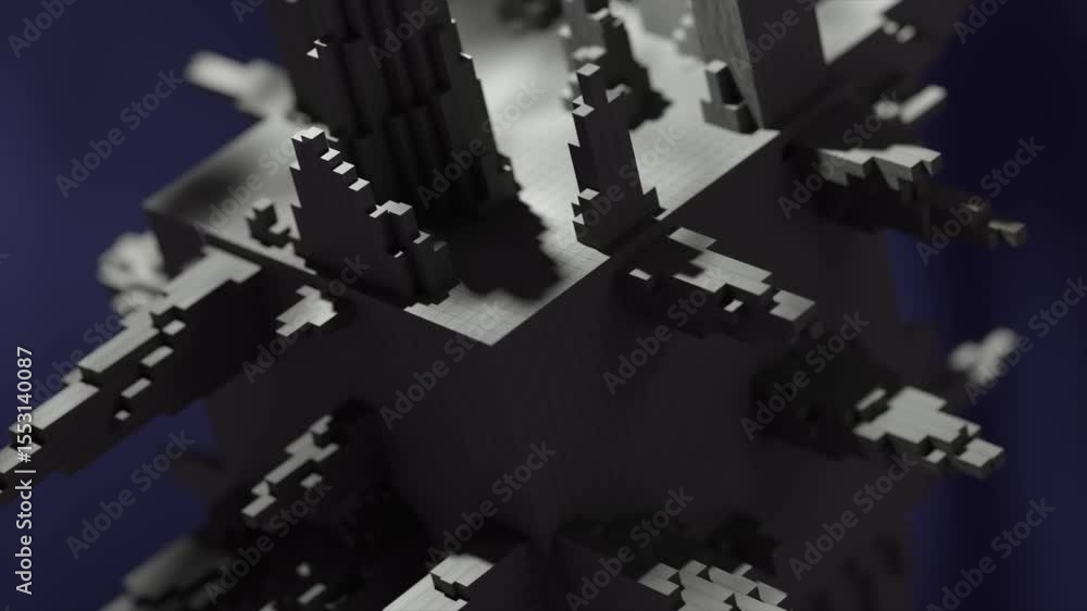Aufkleber intricate pixelated cube rotating slowly, revealing complex geometric structure with sharp protrusio