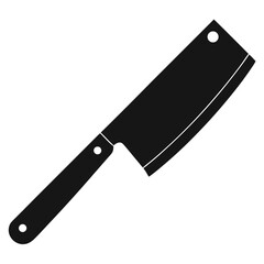 Sleek black butcher knife features a sharp blade against a pure white transparent backdrop