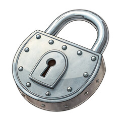 Steel padlock with keyhole on Transparent Background