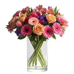 Obraz premium Vibrant Spring Flower Arrangement: Roses, Gerbera Daisies, Tulips in Vase