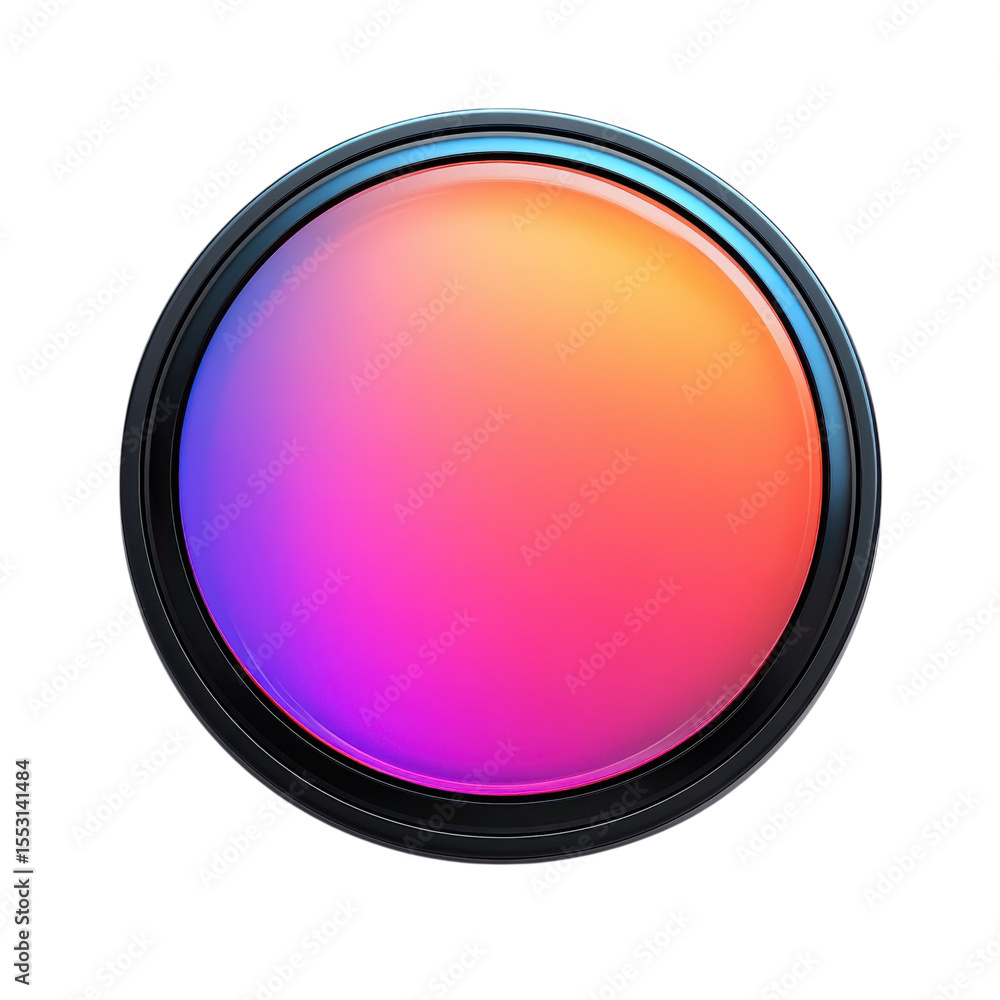 Poster abstract gradient orb with black border glowing color circle modern design on transparent background