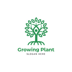 Obraz premium Growing plant vector logo featuring financial growth, wellness and health related branding 