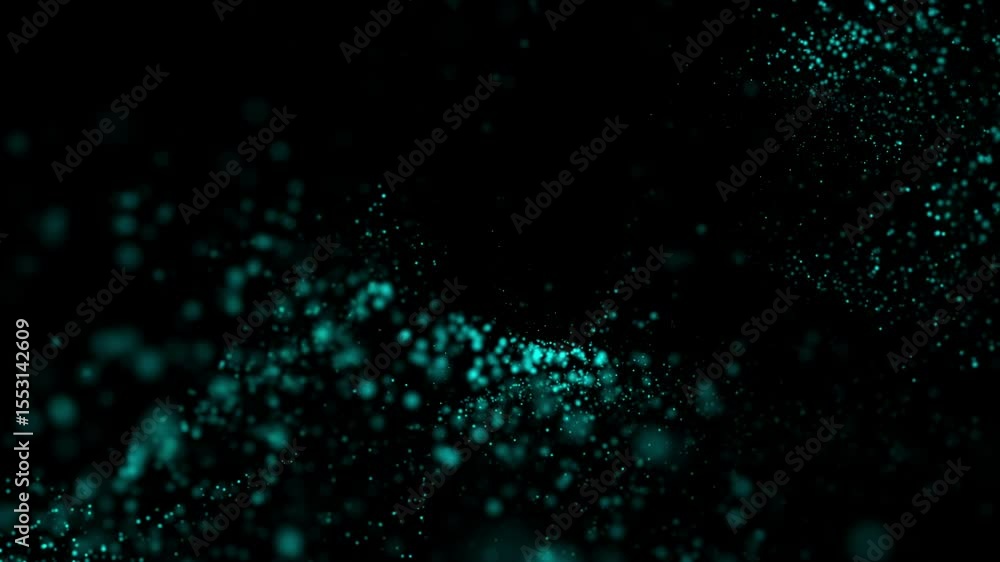 Poster abstract loopanimation blue dust particles splash flow on black background. 4k 3d seamless looping b