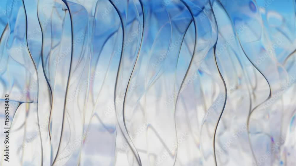 Poster elegant transparent blue and white wavy lines create a mesmerizing and abstract pattern, moving slow