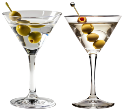 PNG Elegant martini glasses with olives, element set on transparent background