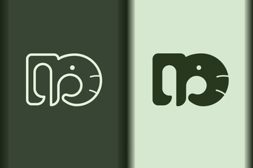 Vector of elephant logo design curve linear and silhouette icon minimal style. Creative simple animal on green background for artwork. Modern flat icon elephant head shape graphic illustration.