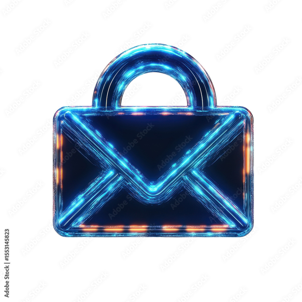 Poster digital mail security glowing padlock envelope data protection cyber on transparent background