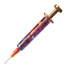 Futuristic Medicine Shot Galaxy Elixir Cosmic Injection Golden Syringe on transparent background