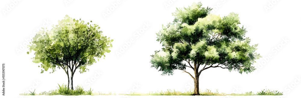 Poster a modern illustration of a tree drawn with watercolors in a minimalist style. a view from the side, 