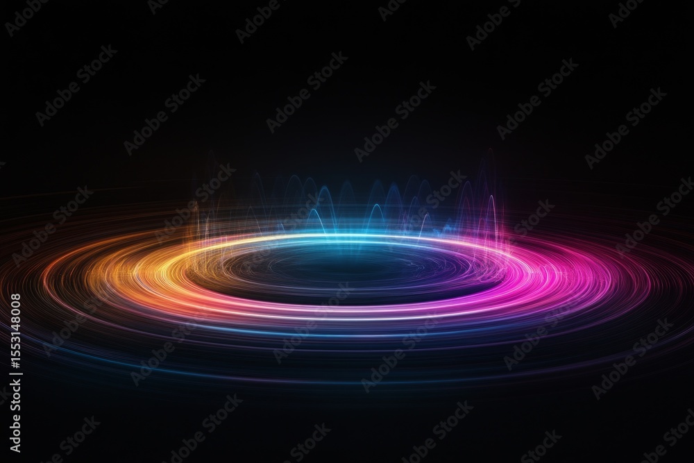 Poster swirling light trails form concentric circles, emanating energy and creating a mesmerizing vortex ag