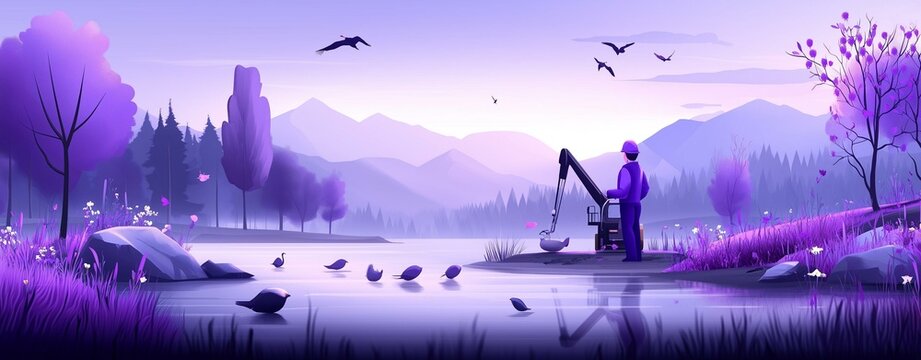 Fishing at dawn man cultivates serenity by the lake nature scene tranquil landscape atmospheric view