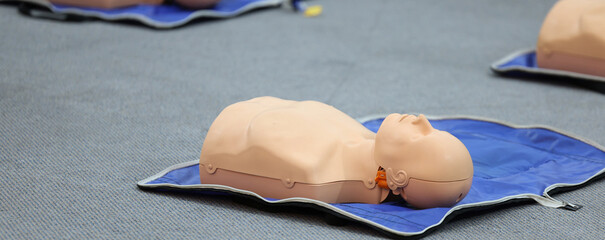 Model manikin use for practice during Emergency courses . Demonstrating Cardiopulmonary...