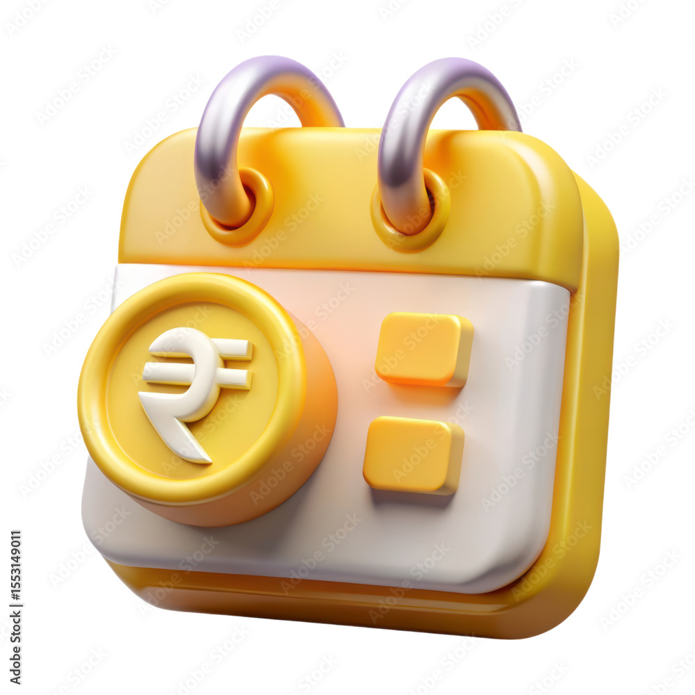 Poster 3d rendering of calendar with rupee symbol plasticstyle icon isolated on background financial remind