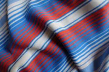 Rippled blue, red and white striped fabric