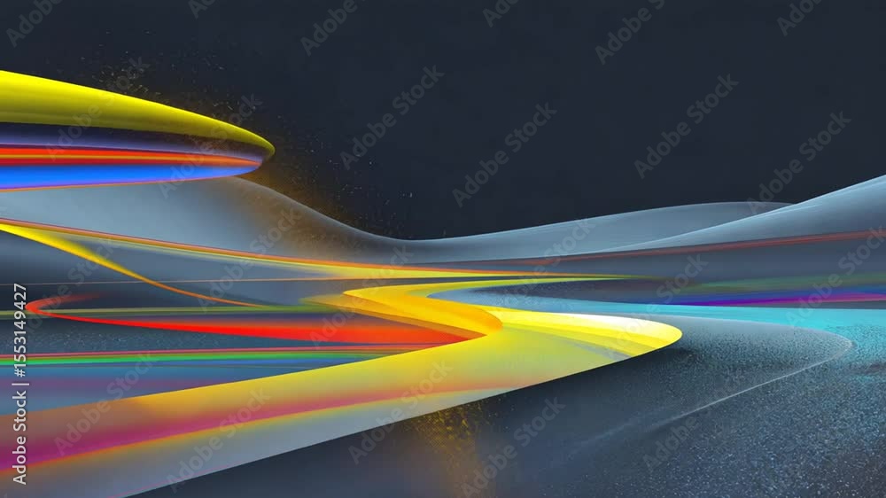 Aufkleber abstract artwork featuring vibrant, flowing lines of color on a dark background, creating a sense of