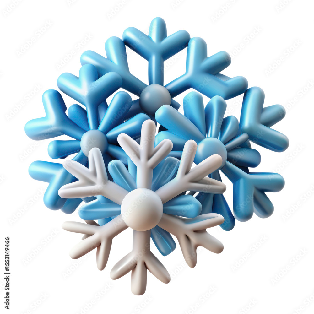 Poster 3d rendering of winter snowflakes plasticstyle icon isolated on background festive design element
