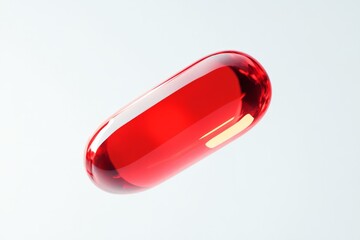 Bright red capsule for healthcare and medical emergency use on light background
