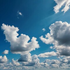 Minimal Blue Sky with Puffy White Clouds and Copy Space
