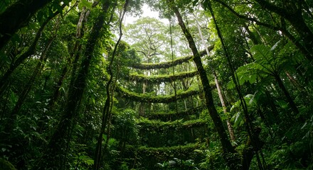 Obraz premium Lush Green Rainforest with a Terraced Cliff