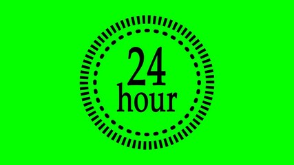 24 hours clock time icon animation on green screen background