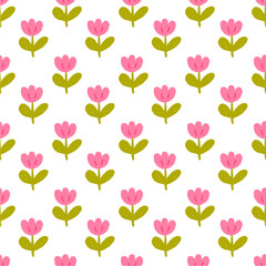 seamless pattern with hand drawn pink flowers