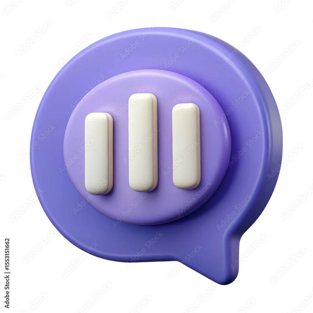 Poster 3d rendering plasticstyle icon of graph bars inside a speech bubble isolated on background symbolizi