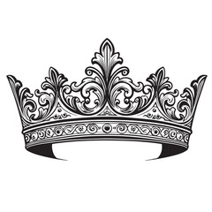 Intricate vintage art silhouette of a regal crown featuring ornate scrollwork and elegant design elements