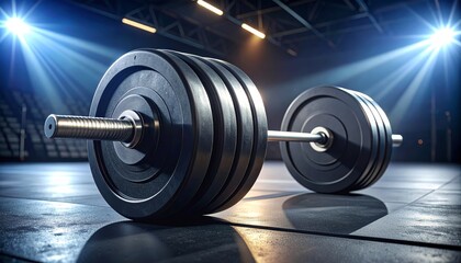 Naklejka premium Heavy Dumbbell on Gym Floor with Bright Studio Lighting