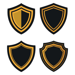 Elegant Gold and Black Shield Badge Set. Luxury Shield Emblem Vector Pack. Golden Security Shield Icons Collection
