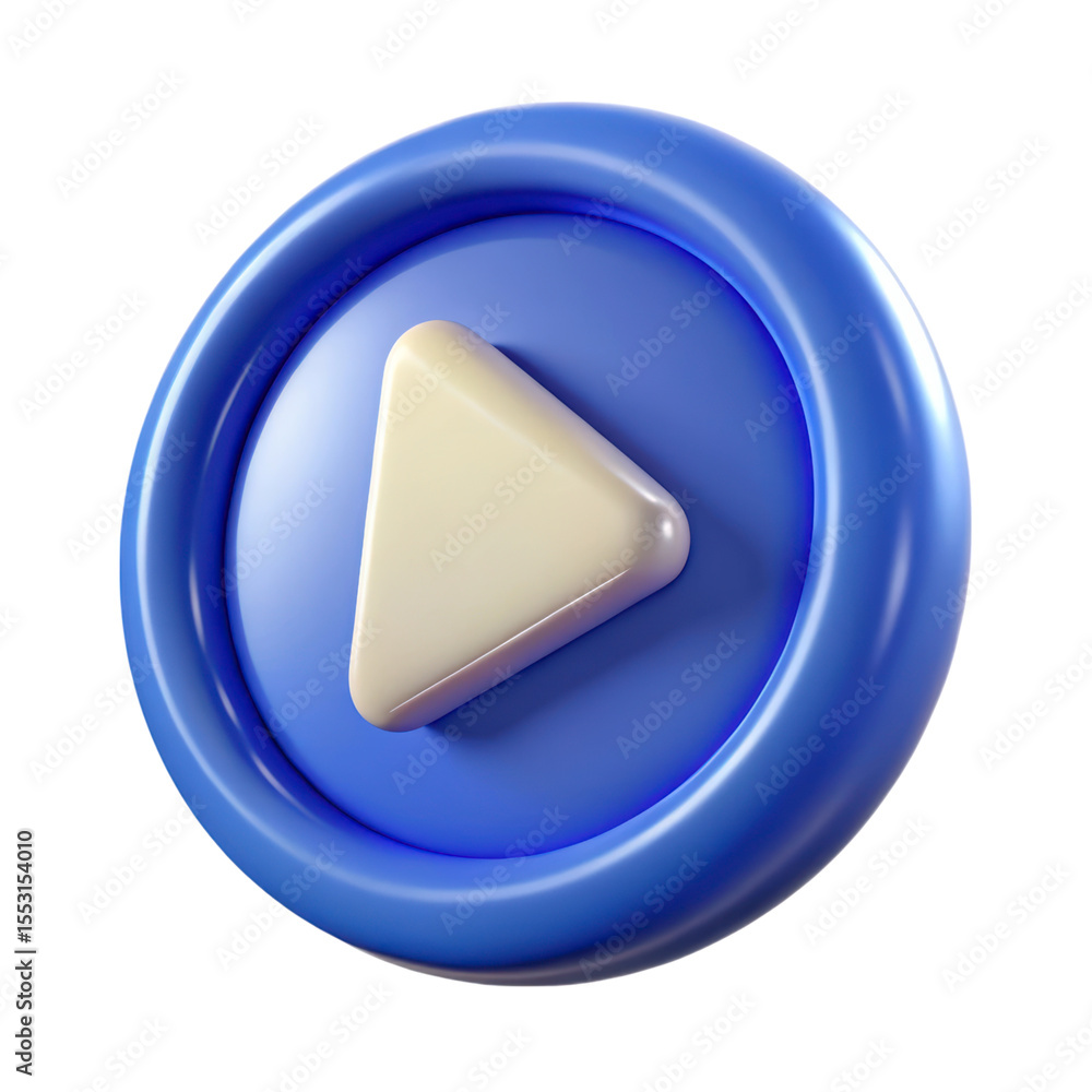 Poster blue plasticstyle play button 3d rendering icon isolated on background realistic design