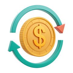 Dollar Coin Rotation Icon Isolated on Transparent Background