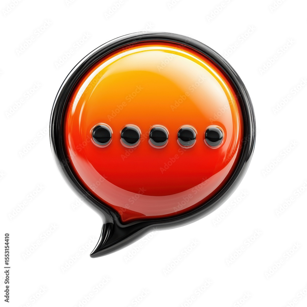 Poster 3d speech bubble waiting icon communication message chatting symbol orange on transparent background