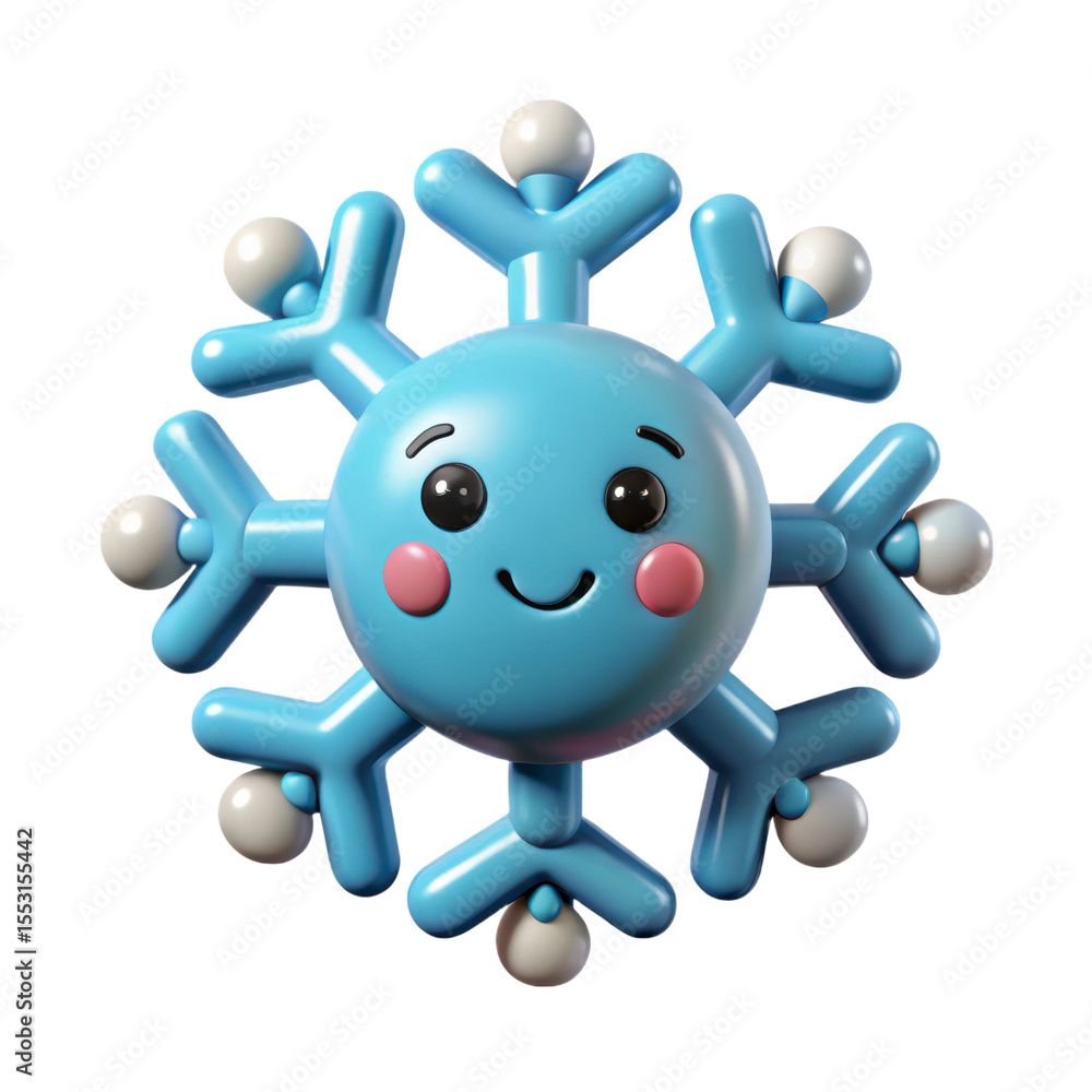 Poster cute smiling snowflake character winter holiday 3d rendering plasticstyle icon isolated on backgroun