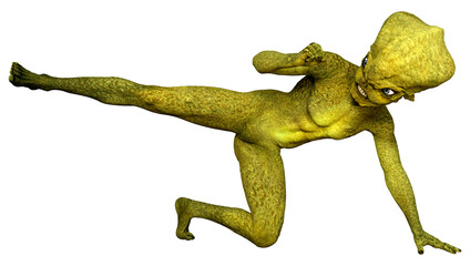 3D Rendering Green Alien on White