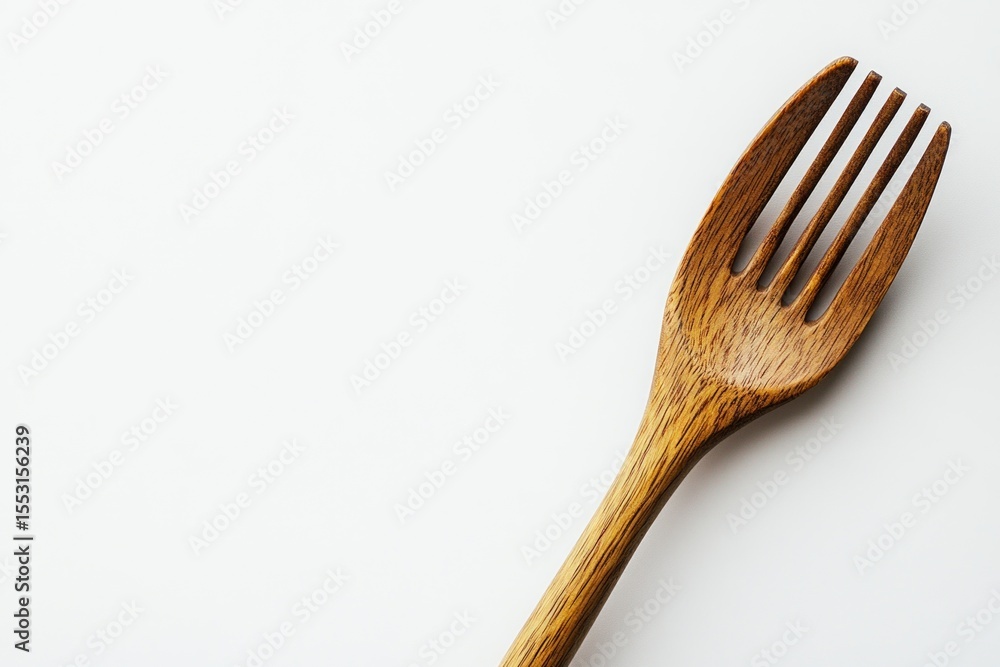 Poster wooden fork on a white background, simple and elegant design with space for text