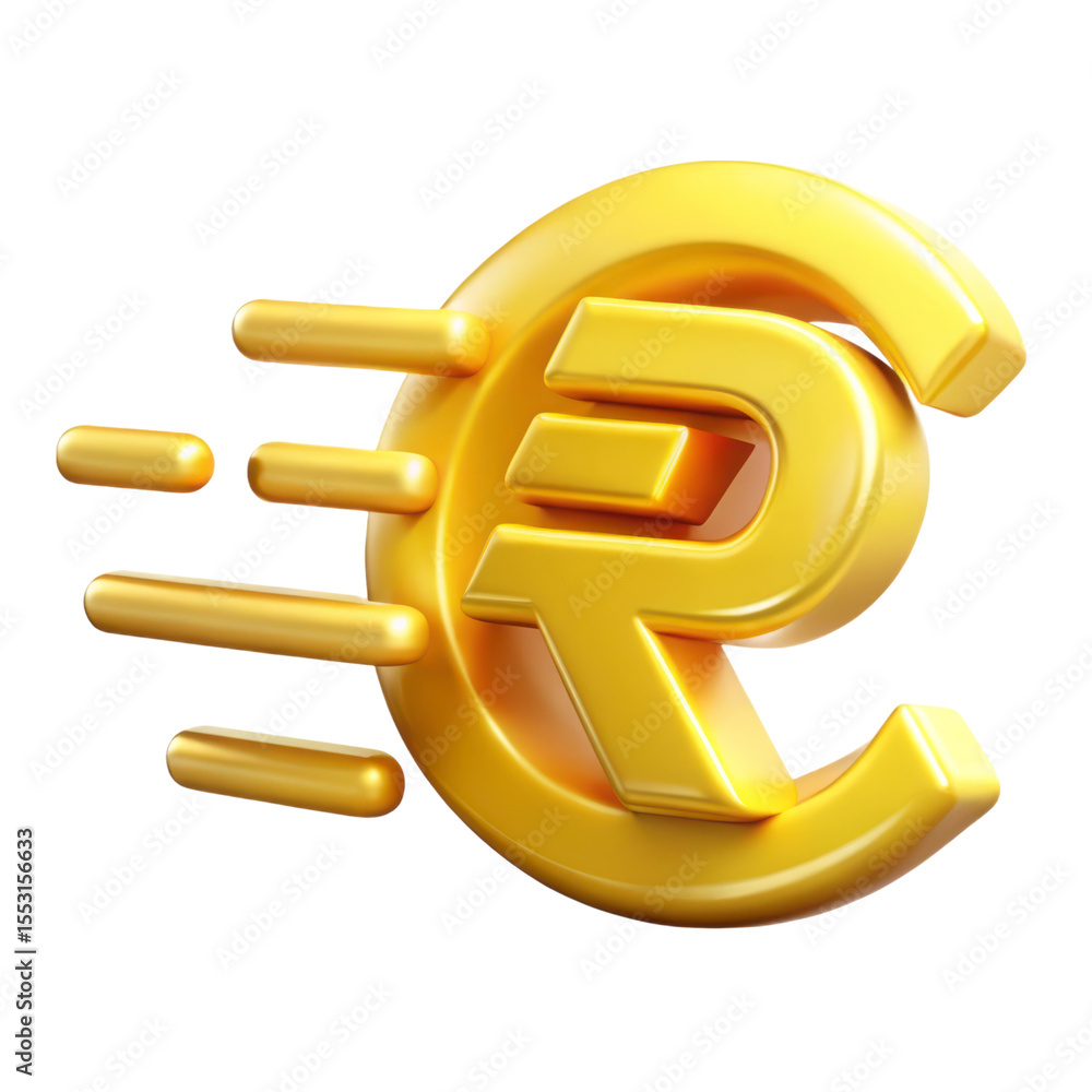 Aufkleber golden rupee symbol with speed lines 3d rendering plastic style icon isolated on background