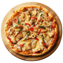 Chicken Pizza with Red Peppers and Arugula Isolated on a transparent background image