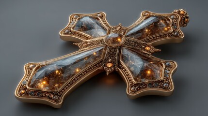 Obraz premium Intricately designed cross with sparkling gemstones placed on a smooth surface creating an elegant display